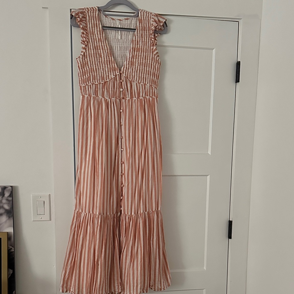 Anthropologie orange and White Striped Peregrine Maxi Dress